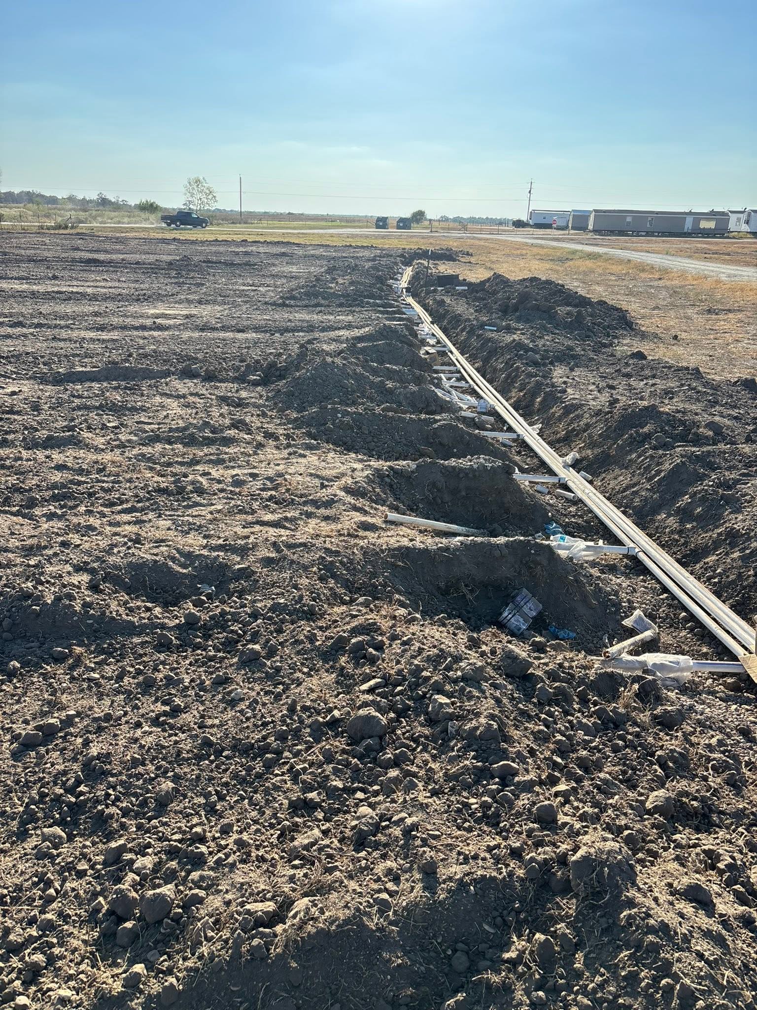 Large field pipe installation in progress